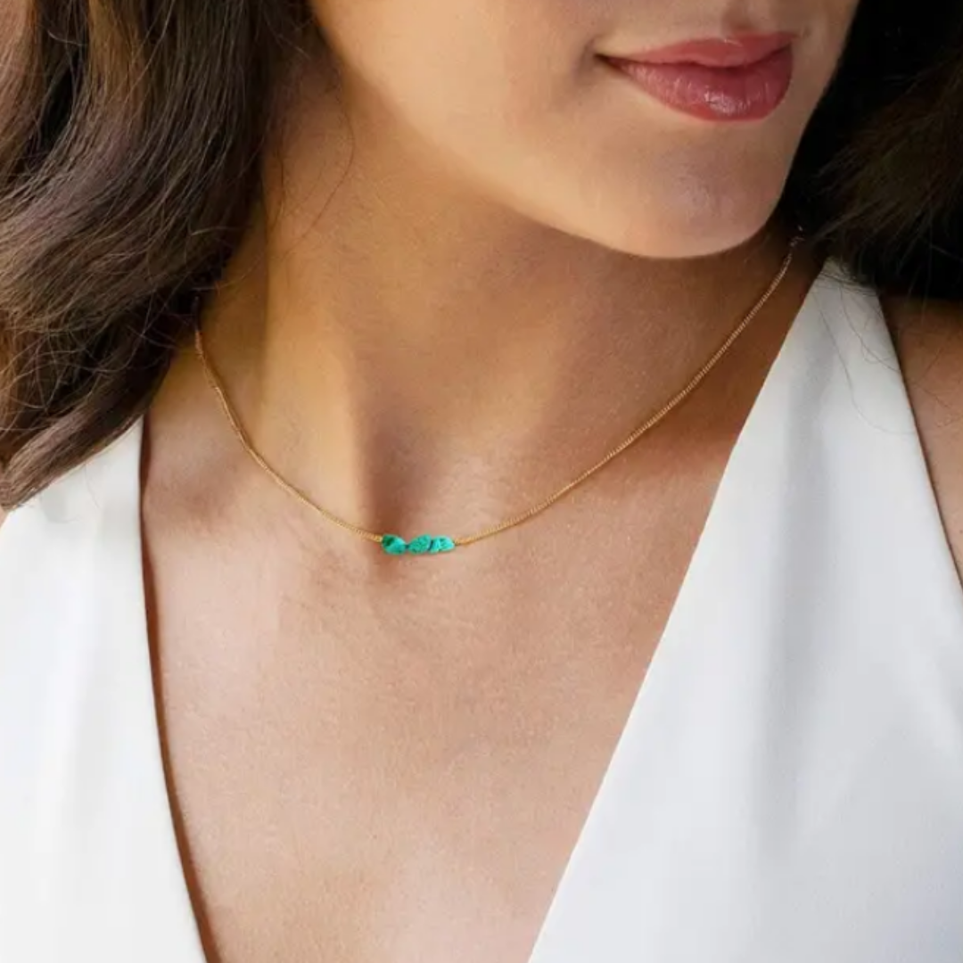 18K Gold Plated Chain Choker Dainty Turquoise Beads Bar Necklace For Women Handmade Gemstone Jewelry