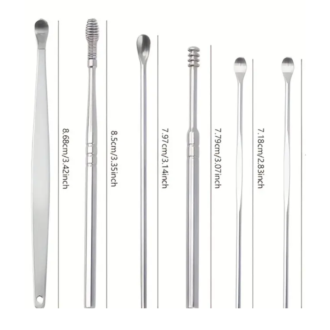 6pcs Ear Wax Removal Tool Kit, Ear Cleaner, Ear Pick,Ear Cleaning Kit, Ear Curette,Stainless Steel Ear Pick Set, Professional Ear Wax Remover With Portable PU Bag